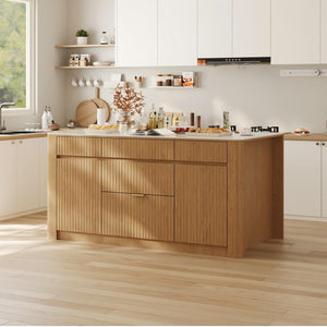 Kitchen Island with Sintered Stone Top and Wood Storage Cabinet