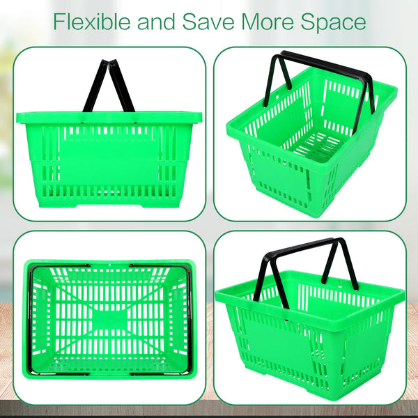 Stackable Plastic Shopping Baskets with Handles – Set of 12