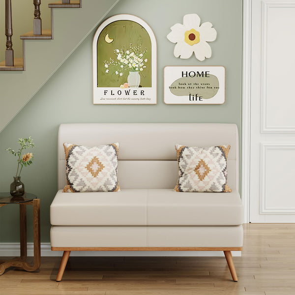 Small Faux Leather Loveseat Sofa – Tufted Armless Mini Couch