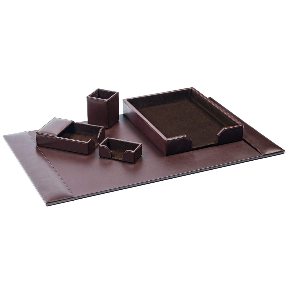 Bonded Leather Desk Set – 5-Piece Office Organizer