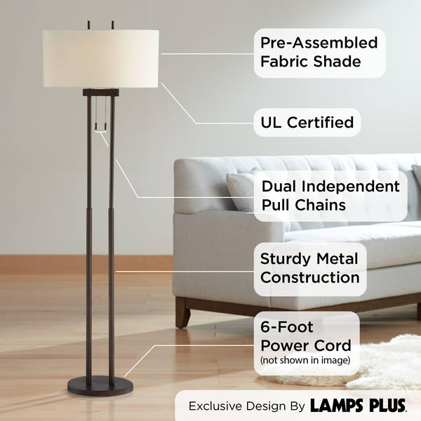 Twin Pole Floor Lamp 62" – Oil Rubbed Bronze with Oval Shade