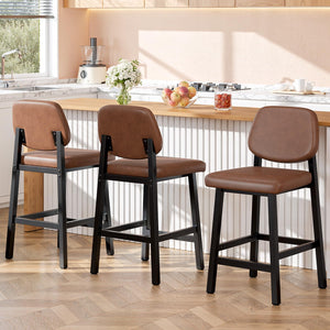 Counter Height Bar Stools Set of 3, 26" Upholstered Kitchen Bar Chairs with Metal Legs