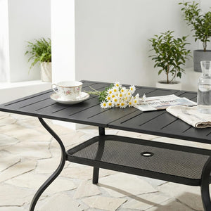 59" Rectangle Metal Outdoor Dining Table with Umbrella Hole