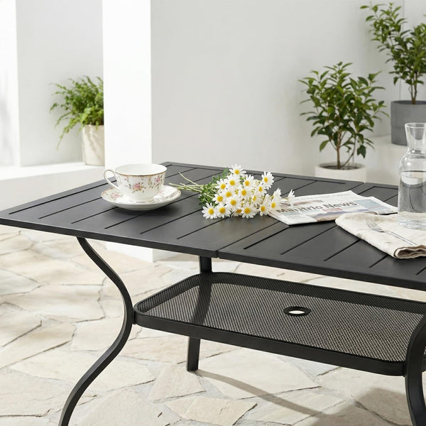 59" Rectangle Metal Outdoor Dining Table with Umbrella Hole