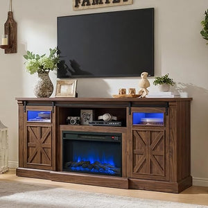 70" Fireplace TV Stand with LED Lights & Sliding Barn Door
