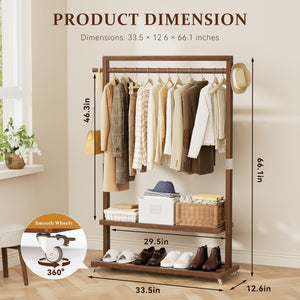 Solid Wood Freestanding Clothes Rack with Wheels