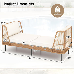 Outdoor PE Rattan Daybed Loveseat with Cushions & Metal Legs