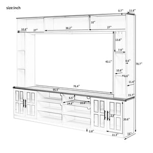 95.5" Wall Unit TV Stand Set with Bookshelves, Entertainment Center for Televisions Up to 80", Large Media Console with Cabinets and Tempered Glass Doors for Living Room