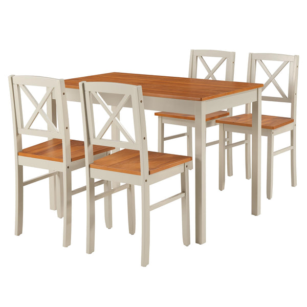 5-Piece Farmhouse Dining Table Set with 4 Chairs