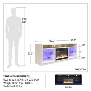Fireplace TV Stand with LED Lights & Electric Heater – Fits TVs up to 65"