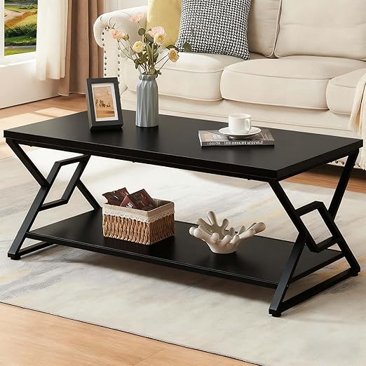 47-Inch 2-Tier Rectangle Coffee Table with Open Shelves
