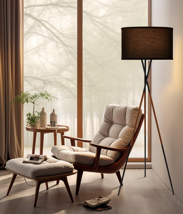 Tripod Floor Lamp with Drum Shade – 60" Metal Standing Lamp