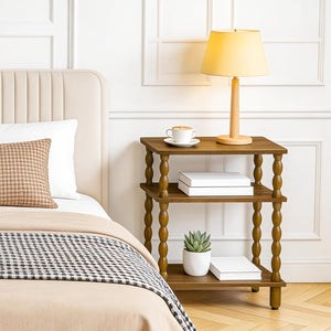 3-Tier Narrow End Table with Solid Wood Legs