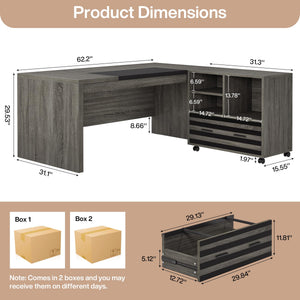 L-Shaped Executive Desk with Mobile File Cabinet
