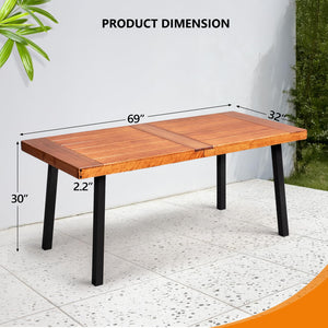 69-Inch Wood Patio Dining Table with Steel Legs, Seats 6