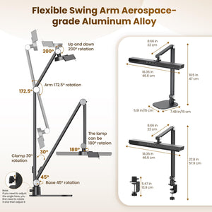 LED Desk Lamp with 2-in-1 Base & Clamp – Black