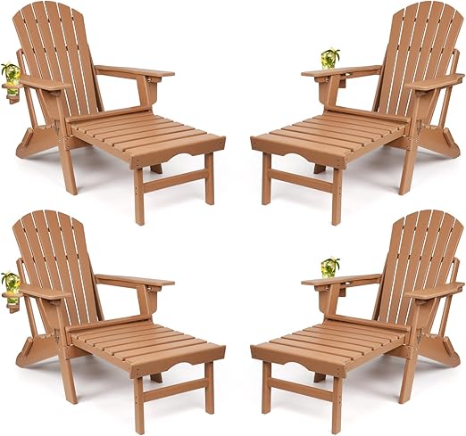 Adjustable Folding Adirondack Chair with Ottoman & Cup Holder