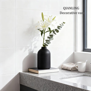 Black Ceramic Vase – Matte Finish, 8.6" Tall