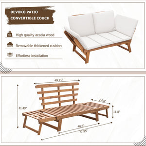 Convertible Outdoor Patio Couch with Acacia Wood Frame