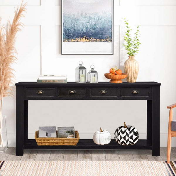 60" Console Table with 4 Drawers & Open Shelf