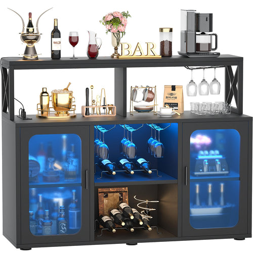 Bar Cabinet with LED Lights & Power Outlets