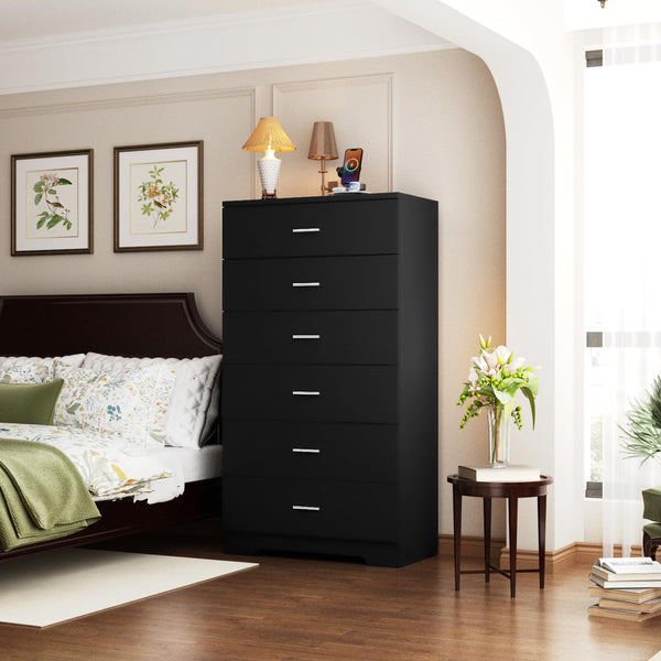 6-Drawer Tall Dresser with Charging Station & Metal Handles