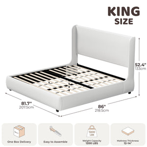 King Upholstered Wingback Platform Bed Frame
