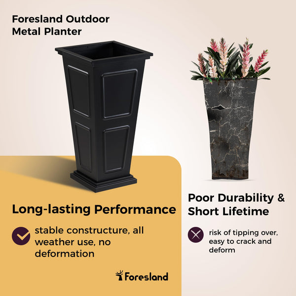 Tall Metal Outdoor Planter Set of 2 with Drainage & Removable Partition
