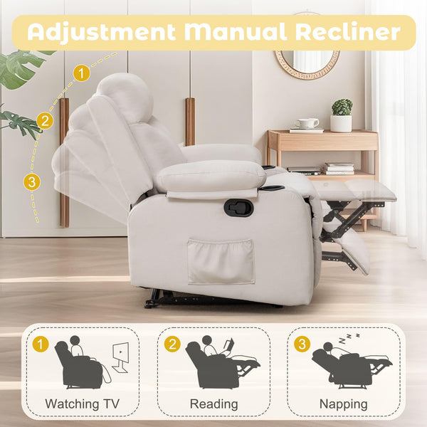 Small Space Recliner Chair with Adjustable Backrest – Beige