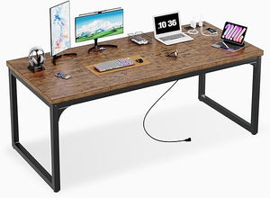 Computer Desk with Power Outlets – Engineered Wood & Steel Frame