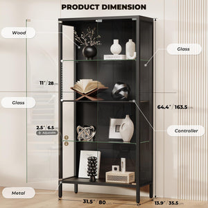 4-Tier Glass Display Cabinet with LED Lights & Motion Sensor