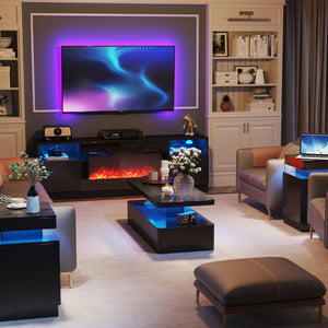 LED Coffee Table with Storage & Double-Layer Shelves
