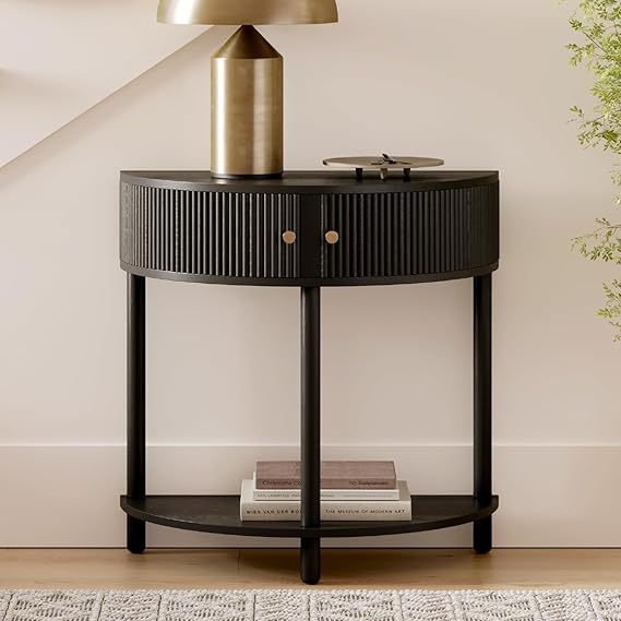 Fluted Half Moon Console Table with Storage Doors
