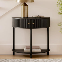 Fluted Half Moon Console Table with Hidden Storage