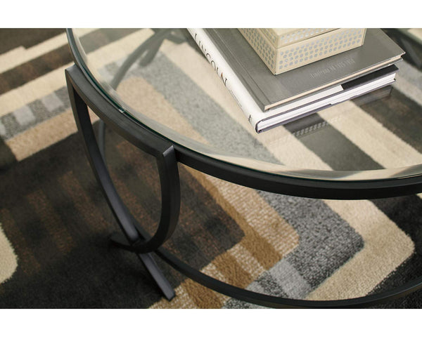 3-Piece Glass Top Coffee Table and End Table Set – Black Metal Frame