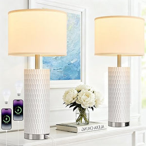 Ceramic Table Lamp with Touch Control & USB Charging Ports – Set of 2