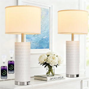 Ceramic Table Lamp with Touch Control & USB Charging Ports – Set of 2