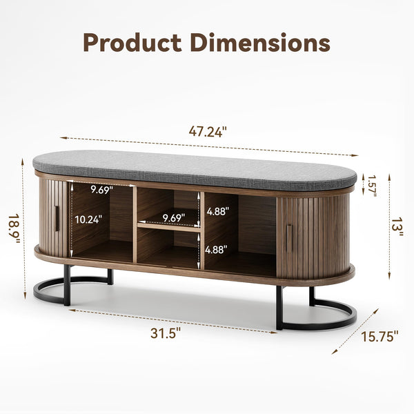 Storage Bench with Cushion and Sliding Doors