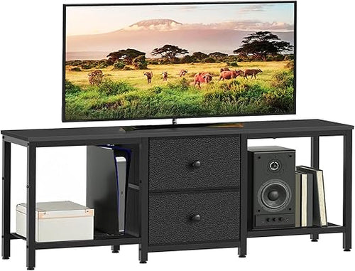 47-Inch TV Stand with 2 Fabric Drawers & Mesh Shelves – Fits TVs up to 55"
