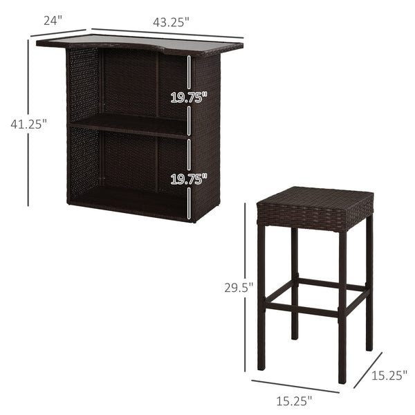 5-Piece Outdoor Rattan Wicker Bar Set with High Top Table and 4 Bar Stools