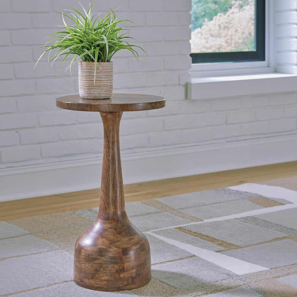 Round Solid Wood Accent End Table