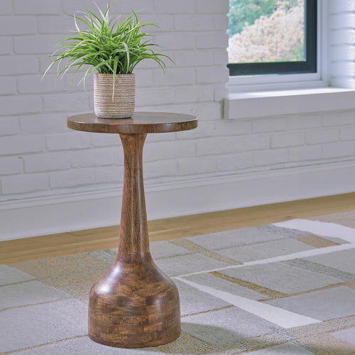 Round Solid Wood Accent End Table