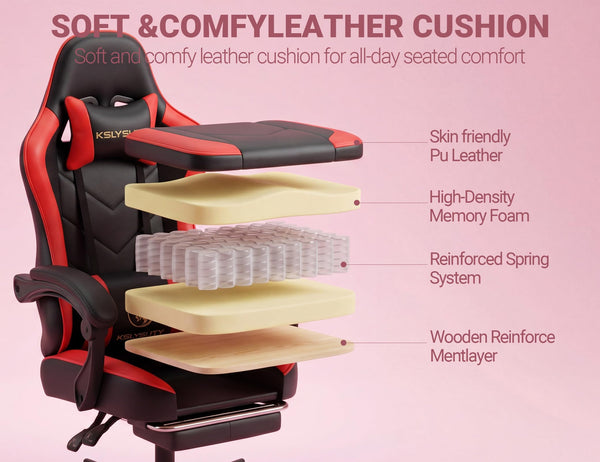 Ergonomic Gaming Chair with Footrest & Lumbar Support