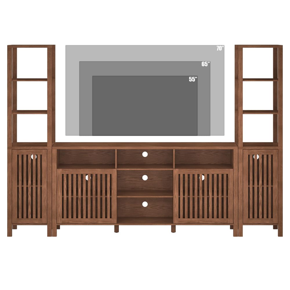 Farmhouse TV Stand with Bookshelves & Storage Cabinet