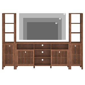 Farmhouse TV Stand with Bookshelves & Storage Cabinet