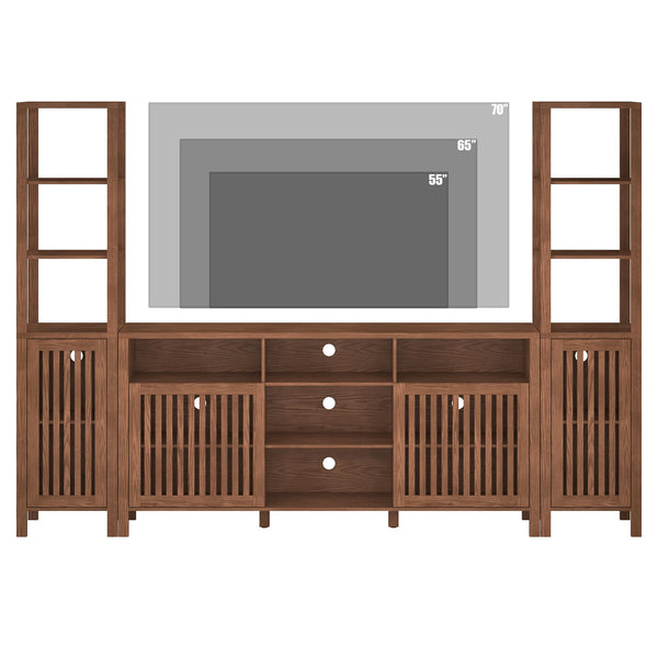 Farmhouse TV Stand with Bookshelves & Storage Cabinet