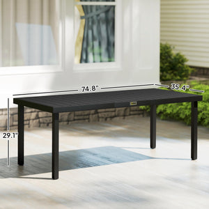 8-Person Rectangular Outdoor Dining Table – Aluminum Frame & Faux Wood Top