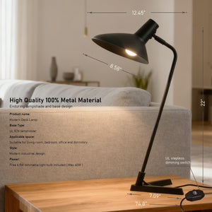 22" Industrial Metal Desk Lamp with Adjustable Neck & Stepless Dimmer