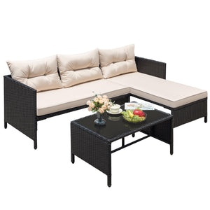 3-Piece Outdoor Wicker Rattan Sectional Sofa Set with Coffee Table