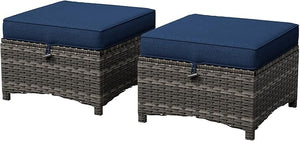 Outdoor Wicker Patio Ottomans Set of 2 with Cushion